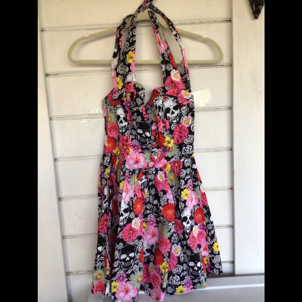Hell Bunny S/M Skull Floral Skater Dress